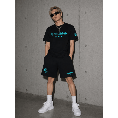 オールドイングリッシュスウェットハーフパンツ【ブラック×ティファニーブルー・ホワイト×ティファニーブルー】