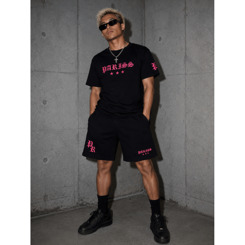 オールドイングリッシュスウェットハーフパンツ【ブラック×蛍光
