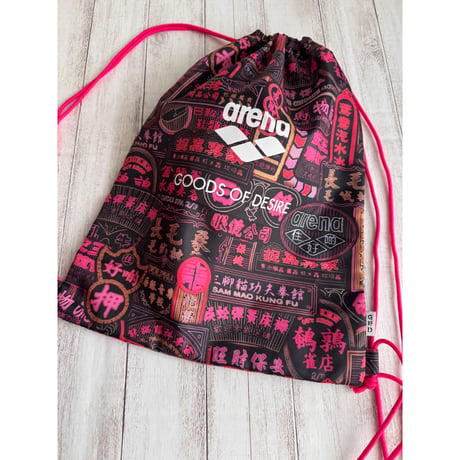 売り切れた場合＜＜ご予約＞＞【香港☆G.O.D.×Arena】「彌敦道」招牌看板  2WAY BAG /  Pink Glow Drawstring Bag   #R6072927R