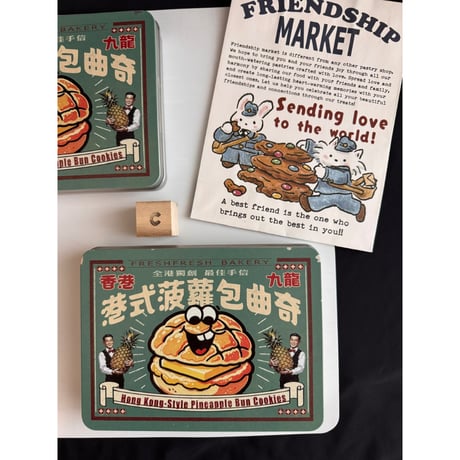 香港から推！【香港☆FRIENDSHIP MARKET】缶！缶！缶入りダイカットクッキー   /　小輪・雪糕車・菠蘿包の３種類  #60928
