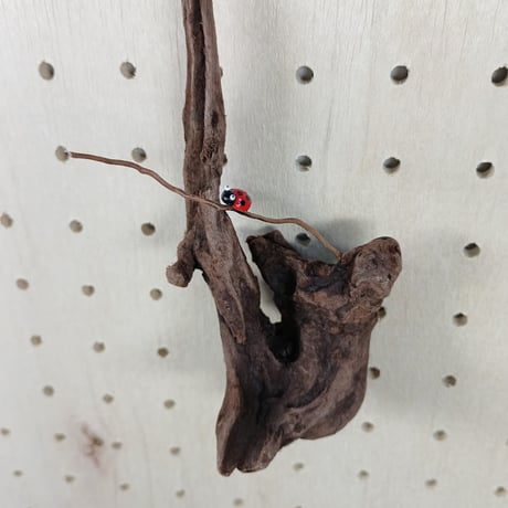 ハンギング流木　(てんとう虫装飾付き）　No.1954