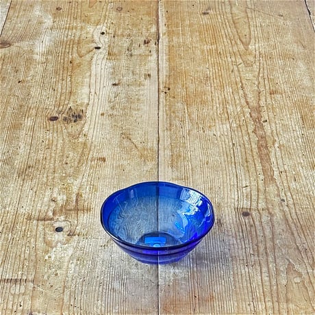 村松 学　六角輪花鉢　青