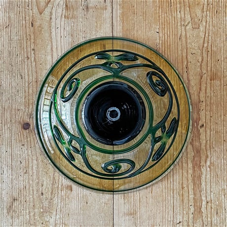 村松 学　ヒモ描き大皿 リーフ紋　茶×緑