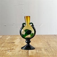 村松 学　耳付き花器 葉紋　茶×緑