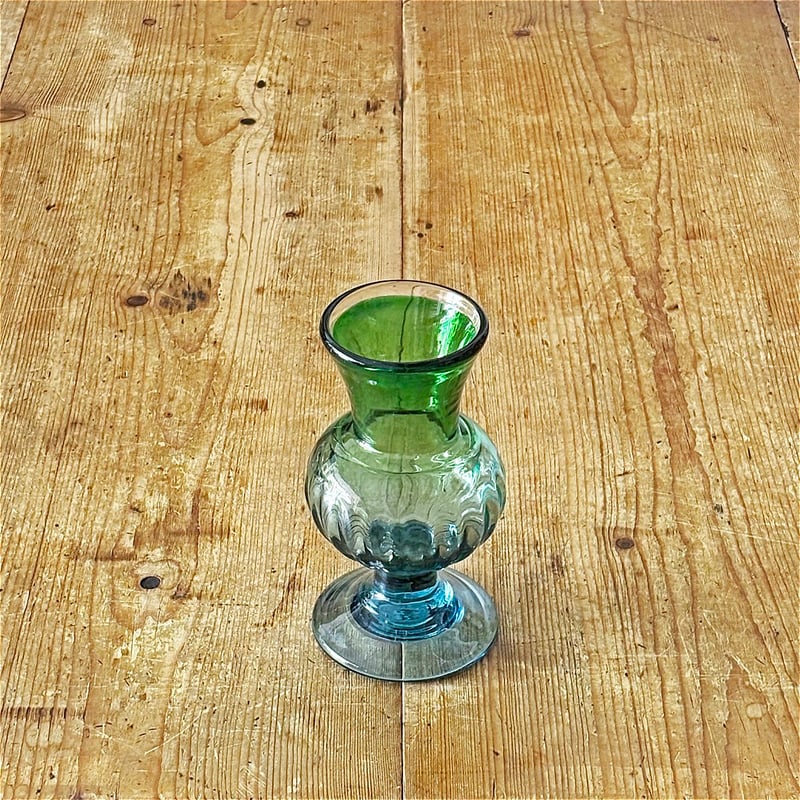 昭和レトロ ガラス花器２点 芸術品 工房 村松 学 広口花器 緑×淡青 | MARKUS