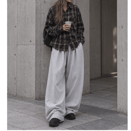 タックワイドスウェットパンツ 【GRAY】