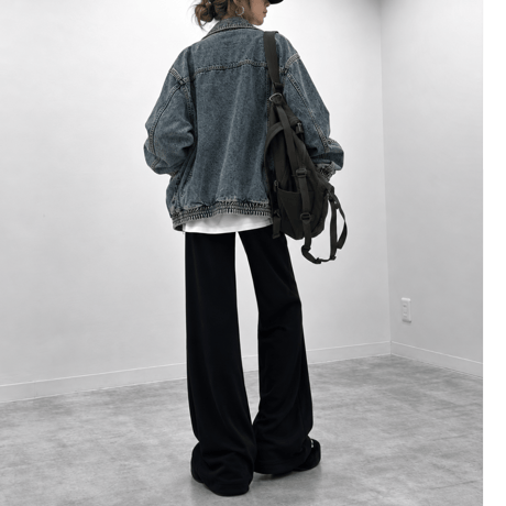 ストレートワイドスウェットパンツ 裏起毛ver. 【BLACK】
