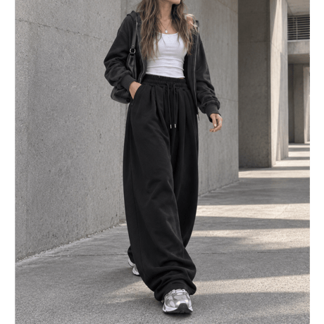 タックワイドスウェットパンツ 【BLACK】