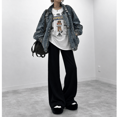 ストレートワイドスウェットパンツ 裏起毛ver. 【BLACK】