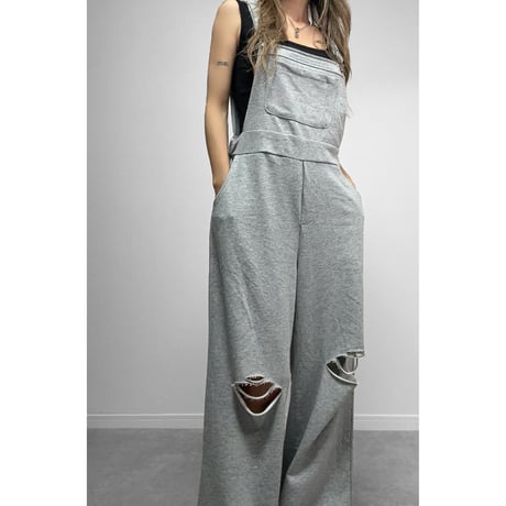 ダメージスウェットサロペット【GRAY】