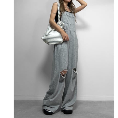 ダメージスウェットサロペット【GRAY】
