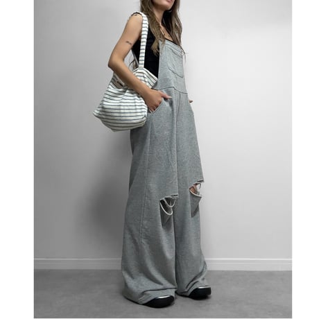 ダメージスウェットサロペット【GRAY】