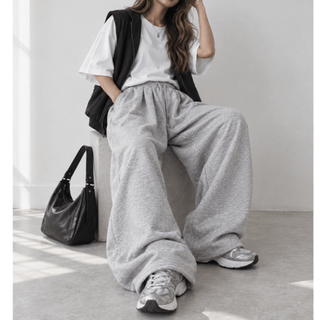 タックワイドスウェットパンツ 【GRAY】