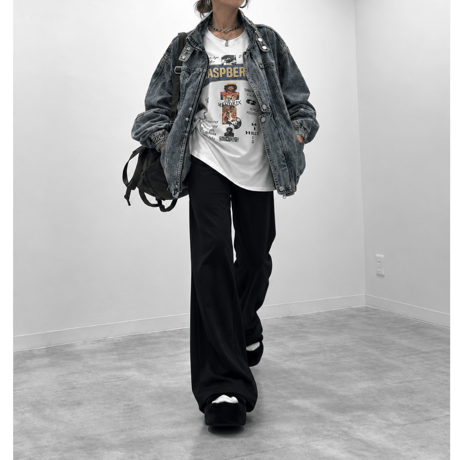 ストレートワイドスウェットパンツ 裏起毛ver. 【BLACK】