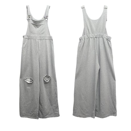 ダメージスウェットサロペット【GRAY】