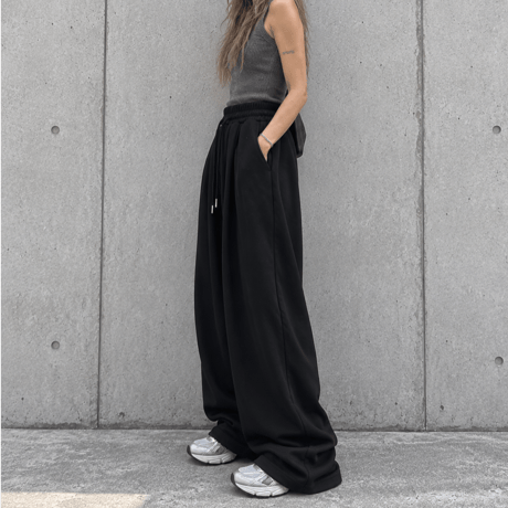 タックワイドスウェットパンツ 【BLACK】