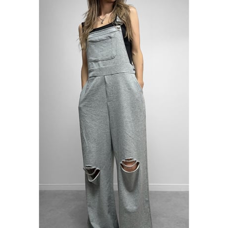 ダメージスウェットサロペット【GRAY】