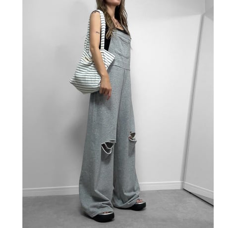 ダメージスウェットサロペット【GRAY】