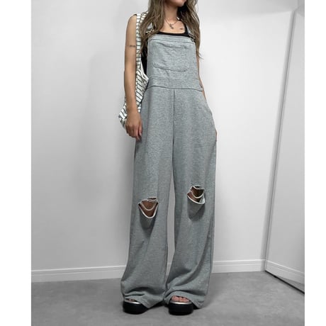 ダメージスウェットサロペット【GRAY】