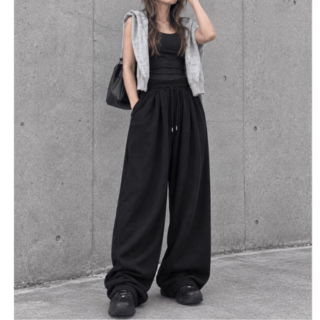 タックワイドスウェットパンツ 【BLACK】