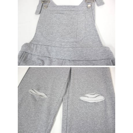 ダメージスウェットサロペット【GRAY】