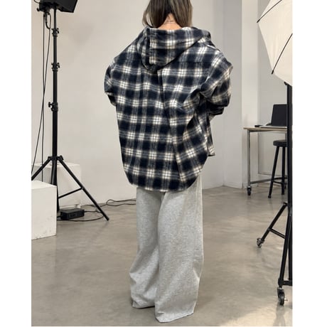 起毛チェックフーディーJK