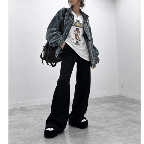 ストレートワイドスウェットパンツ 裏起毛ver. 【BLACK】