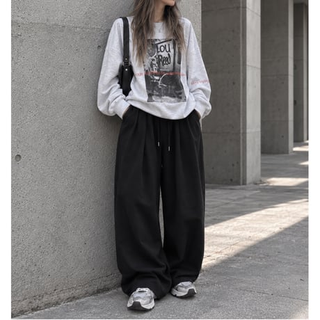タックワイドスウェットパンツ 【BLACK】