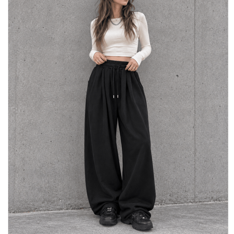 タックワイドスウェットパンツ 【BLACK】