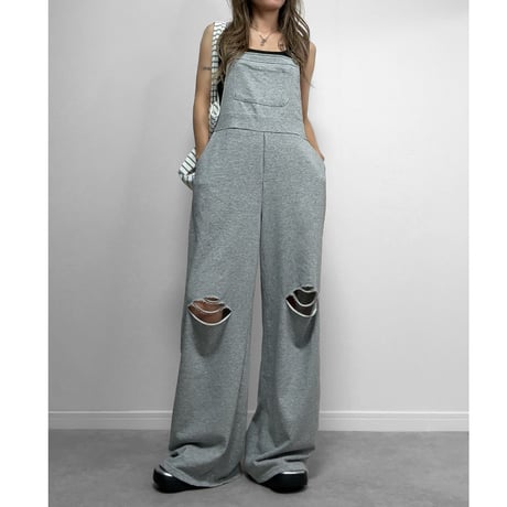 ダメージスウェットサロペット【GRAY】