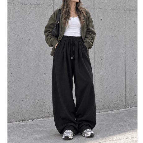 タックワイドスウェットパンツ 【BLACK】
