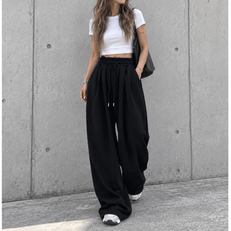 タックワイドスウェットパンツ 【BLACK】