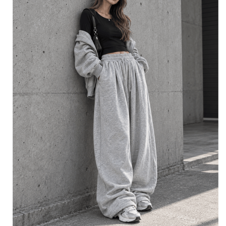 タックワイドスウェットパンツ 【GRAY】