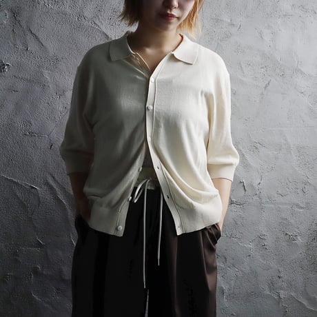 NOUVELLES DU PARADIS high twist cotton polocardigan (milky beige)