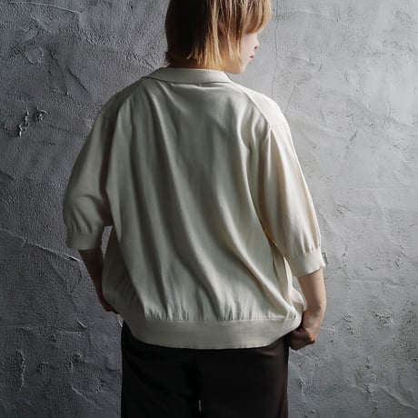 NOUVELLES DU PARADIS high twist cotton polocardigan (milky beige)