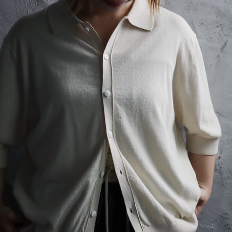 NOUVELLES DU PARADIS high twist cotton polocardigan (milky beige)