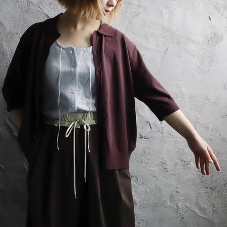 NOUVELLES DU PARADIS high twist cotton polocardigan (dark brown)