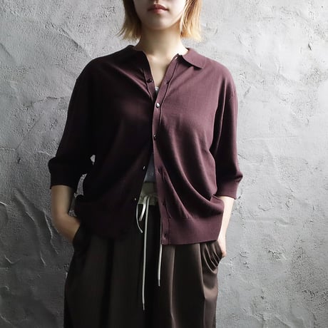 NOUVELLES DU PARADIS high twist cotton polocardigan (dark brown)