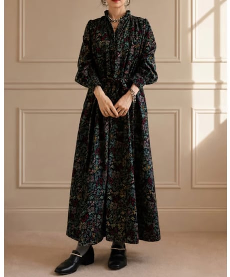 【BOUTIQUE】 FLOWER GARDEN print dress  / TE-3603 / ２色展開