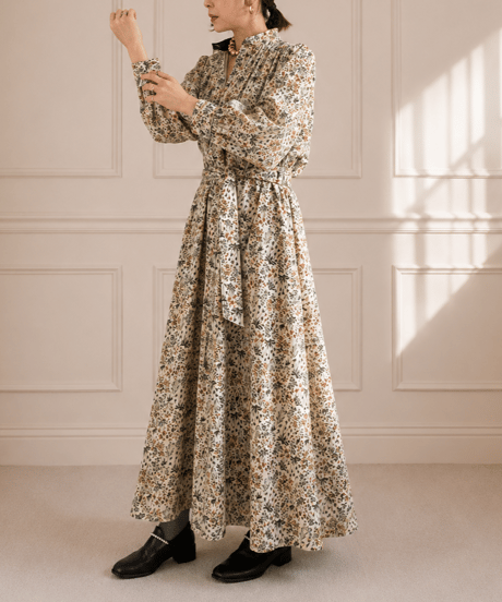 【BOUTIQUE】 FLOWER GARDEN print dress  / TE-3603 / ２色展開