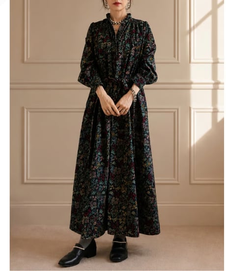 【BOUTIQUE】 FLOWER GARDEN print dress  / TE-3603 / ２色展開