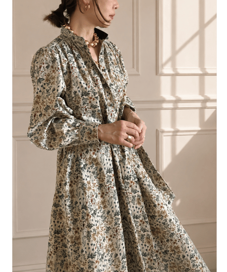 【BOUTIQUE】 FLOWER GARDEN print dress  / TE-3603 / ２色展開