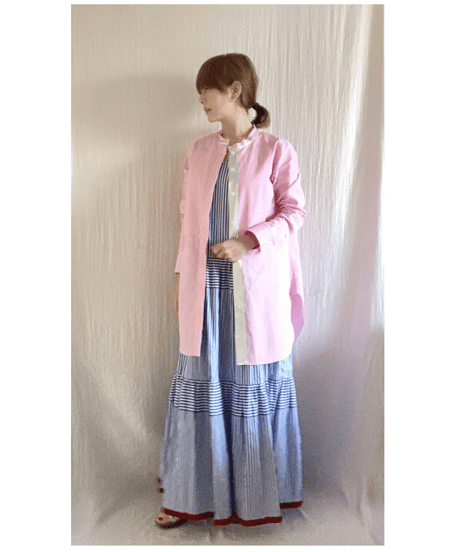 【BOUTIQUE 】METAL LONG SHIRT メタルロングシャツ  TG-2700  / WHITE /  PINK