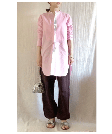 【BOUTIQUE 】METAL LONG SHIRT メタルロングシャツ  TG-2700  / WHITE /  PINK