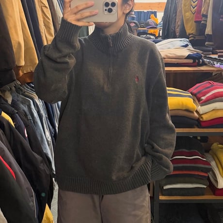 90s Polo Ralph Lauren コットンハーフジップニット