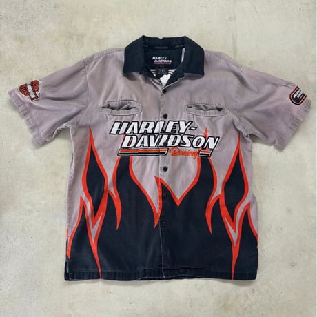 Harley-Davidson 刺繍オープンカラーシャツ