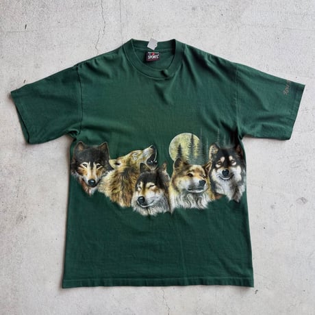 USA製 オオカミ両面プリントTシャツ