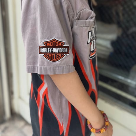 Harley-Davidson 刺繍オープンカラーシャツ