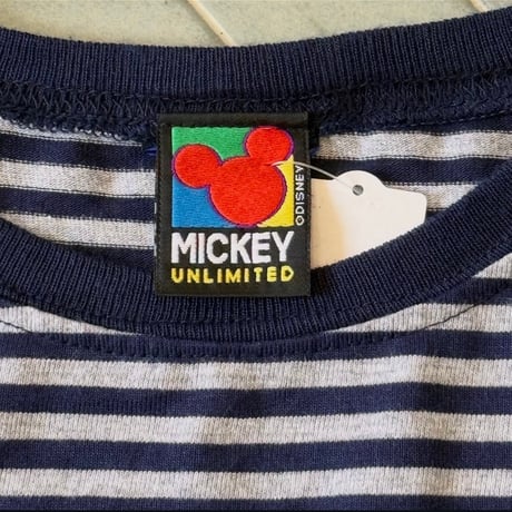 90s ミッキー刺繍ボーダーTシャツ