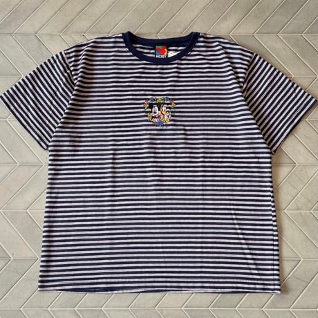 90s ミッキー刺繍ボーダーTシャツ